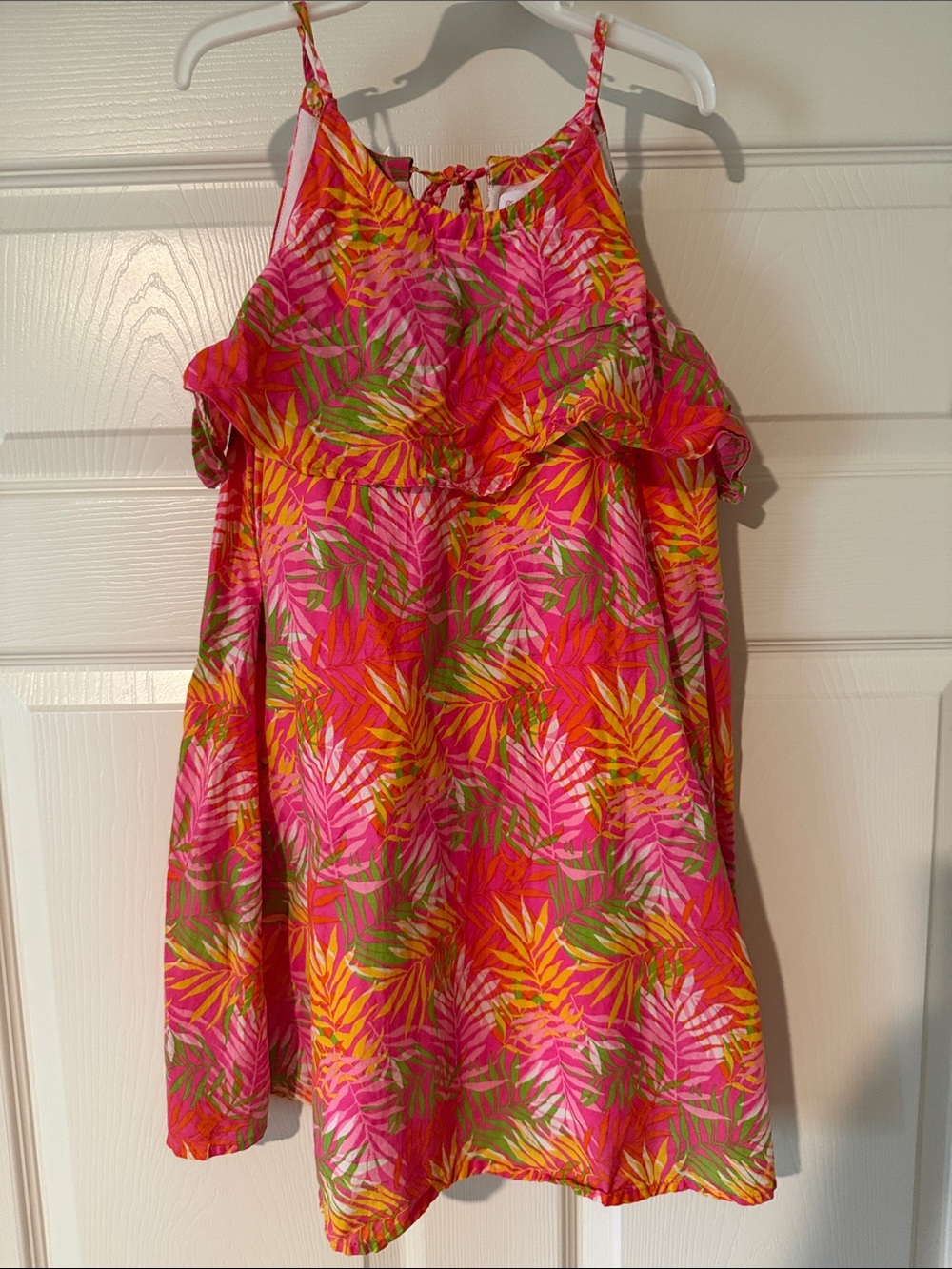Tommy Bahama Girls Tropical Leaf Print Sundress in Pink, Green, Yellow